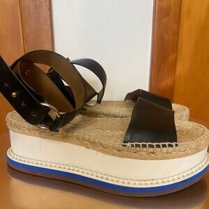 Stella McCartney Black White Tan Blue Espadrilles Ankle Strap  6.5